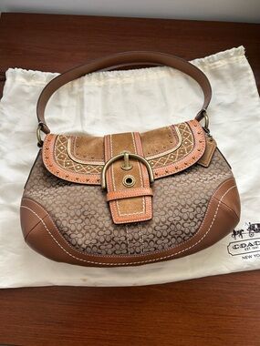 Coach Brown Signature Canvas and Leather studded vintage soho